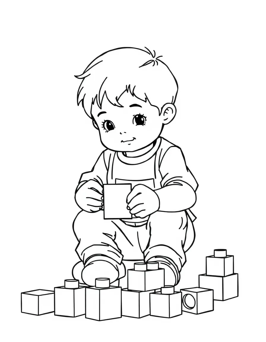 A child playing with building blocks.