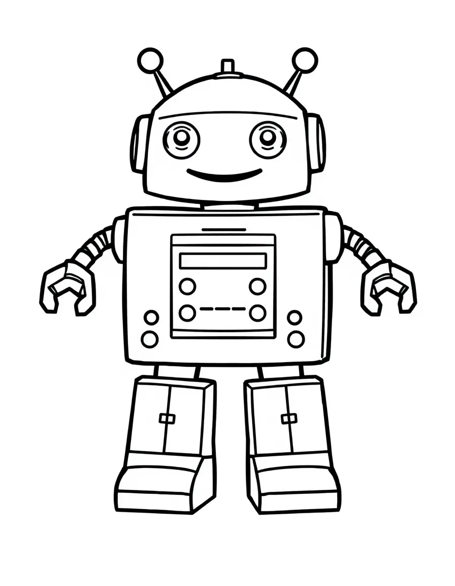 A happy robot made of blocks.