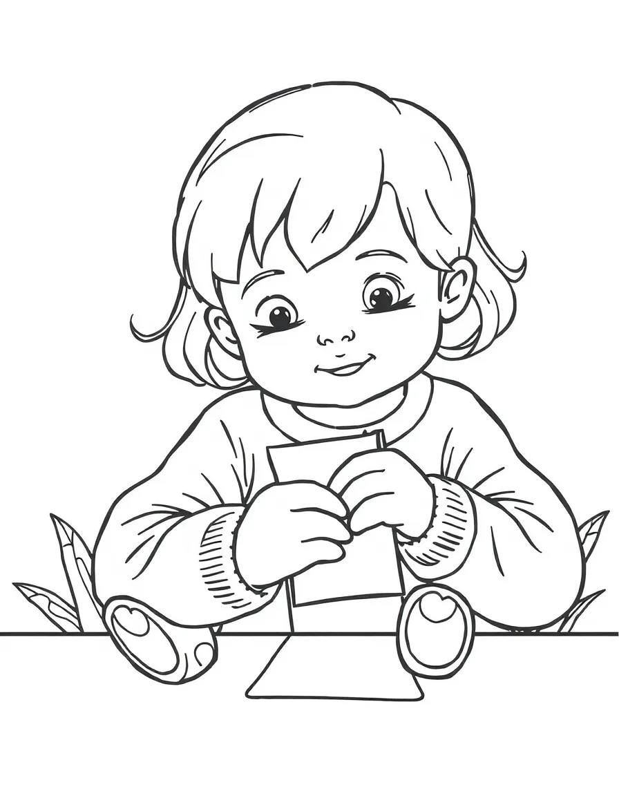 A child gluing paper together.