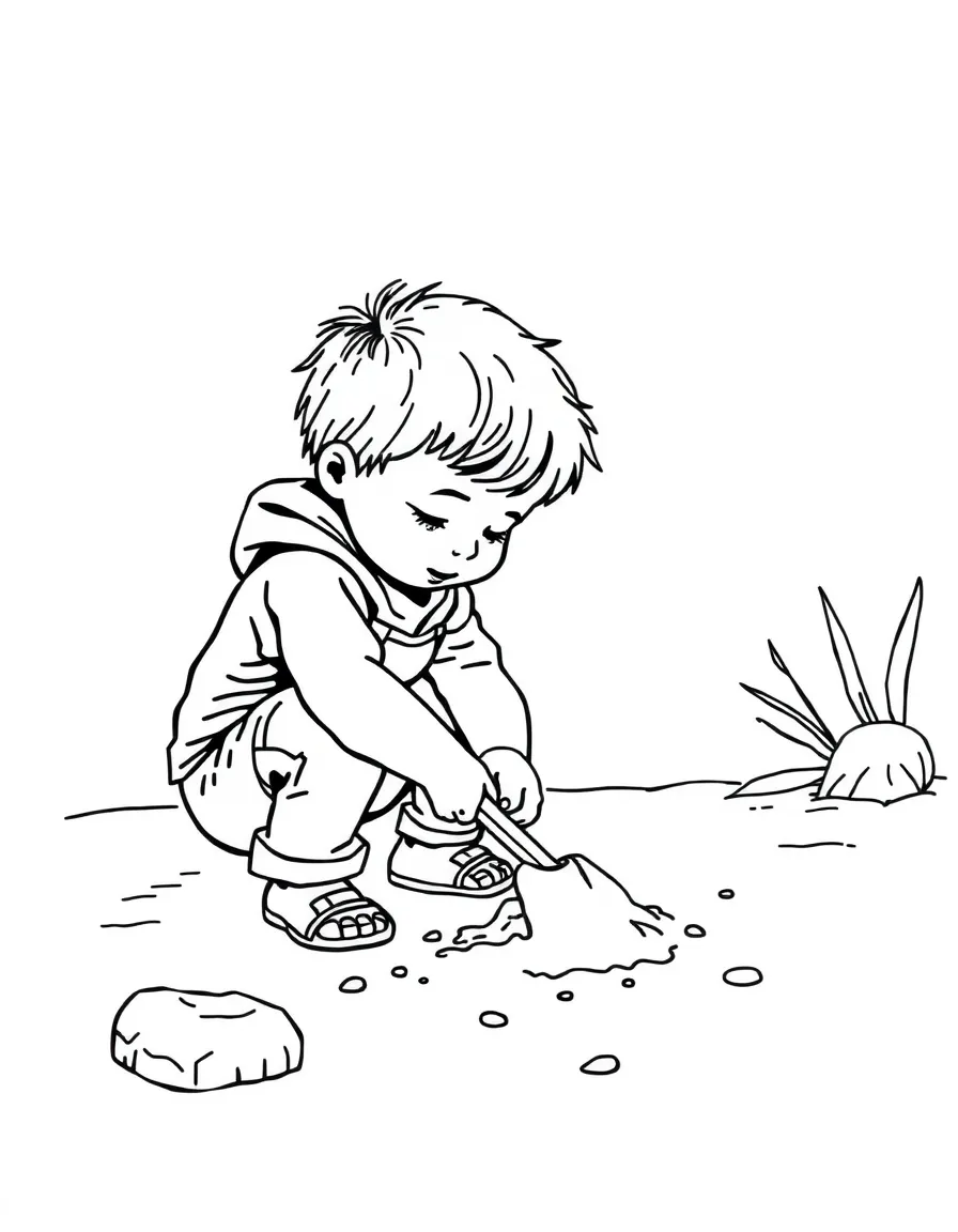 A child digging in the sand.