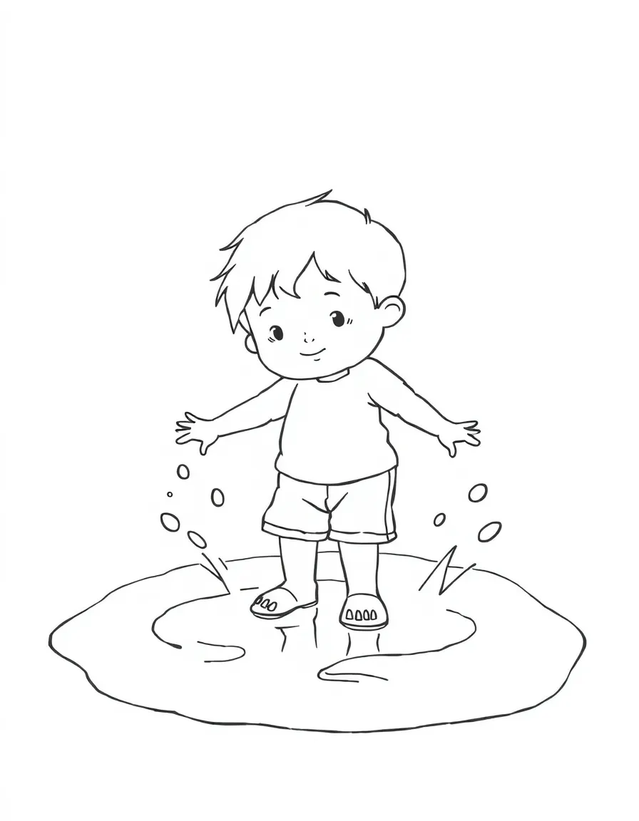 A child splashing in a puddle.
