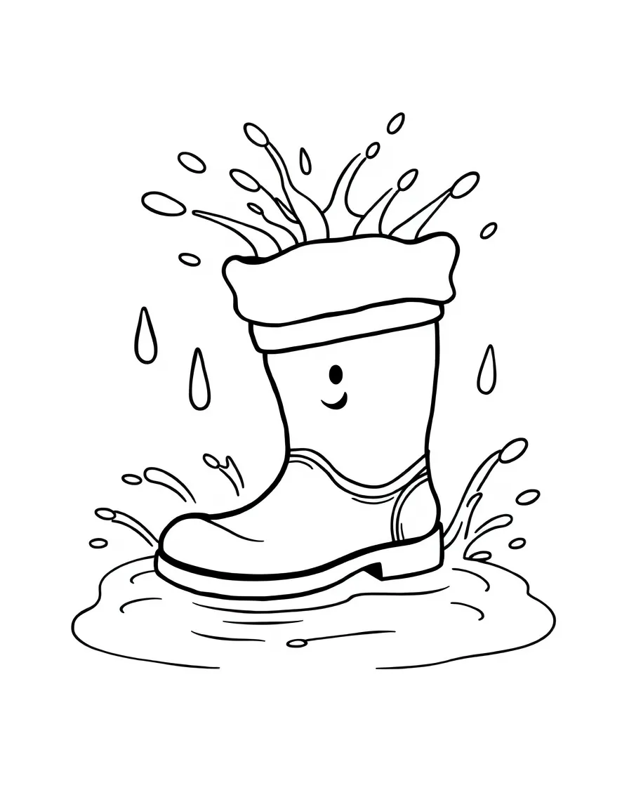 A happy rain boot splashing.