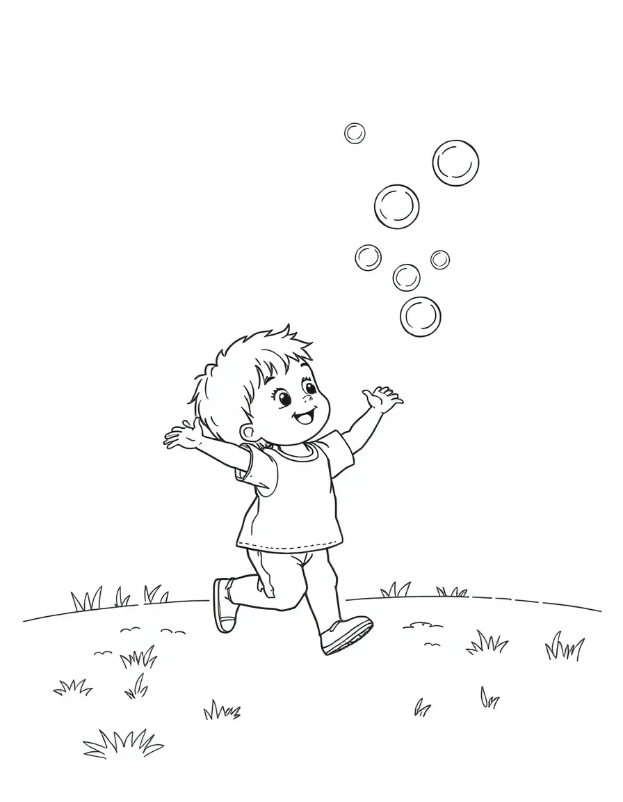 A child chasing bubbles.