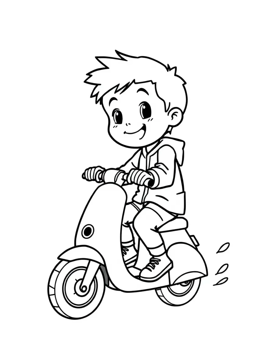 A child riding a scooter.