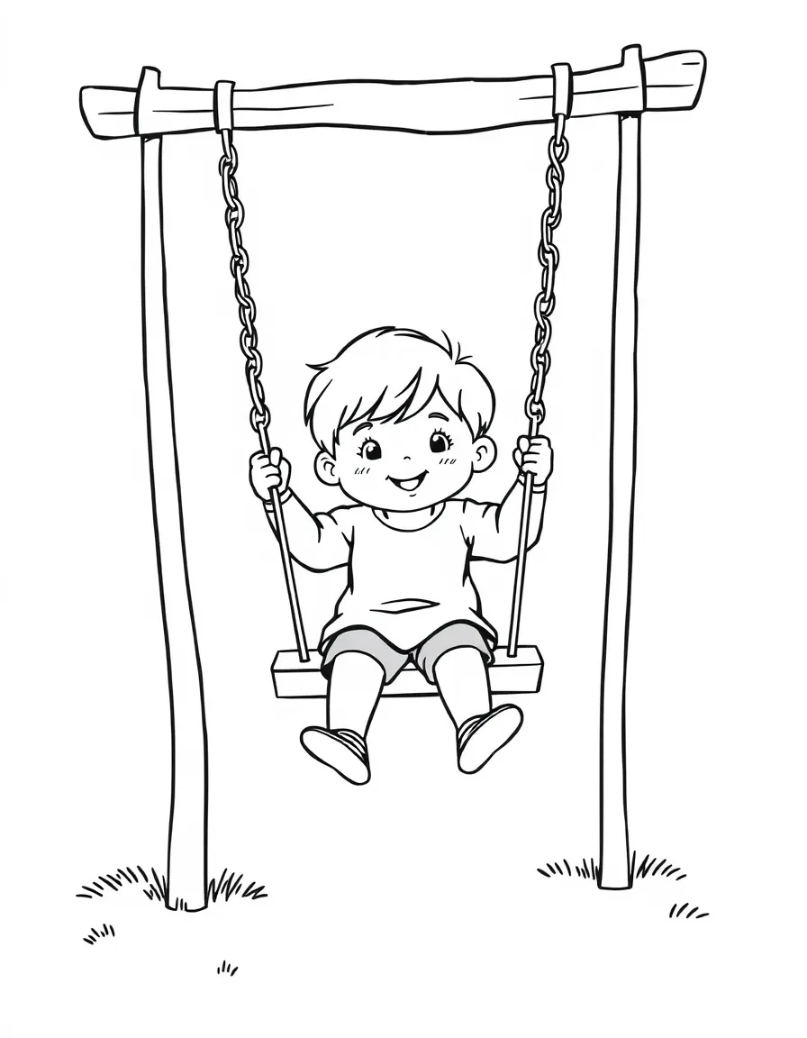 A child swinging on a swing.