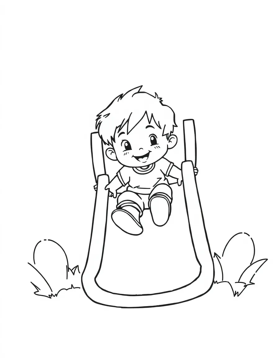 A child going down a slide.