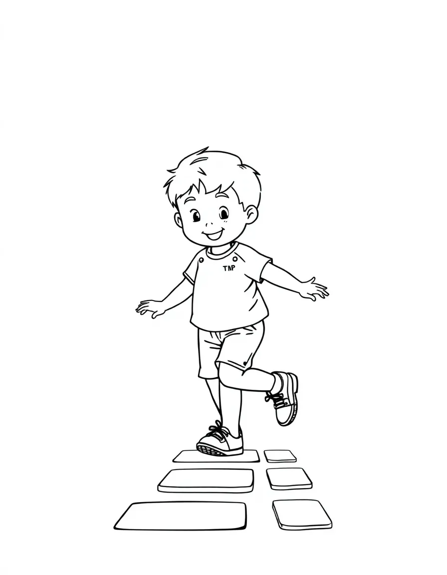 A child playing hopscotch.