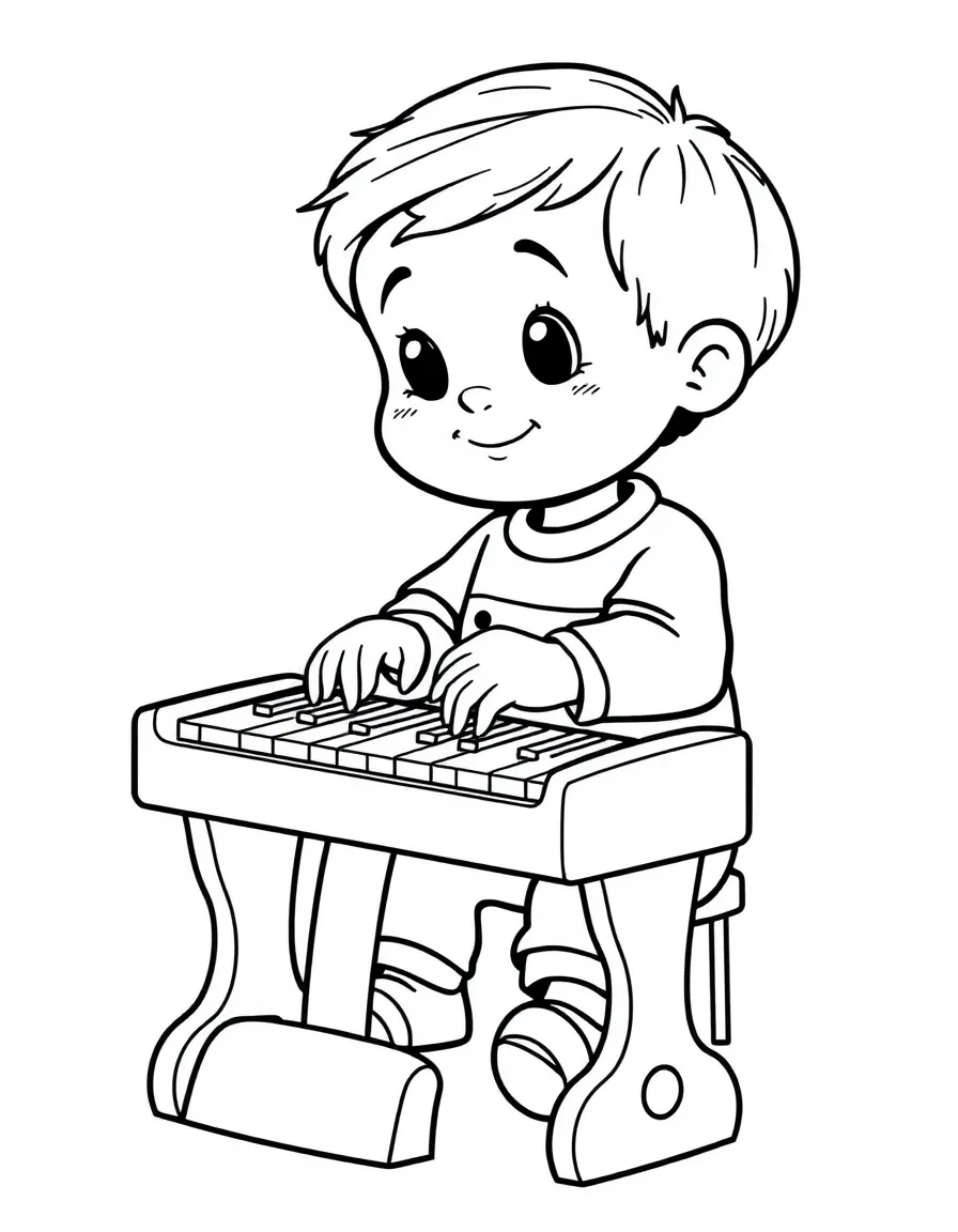 A child playing a toy piano.