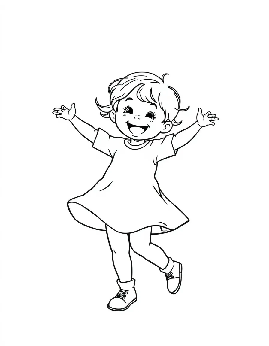 A happy child spinning and twirling.