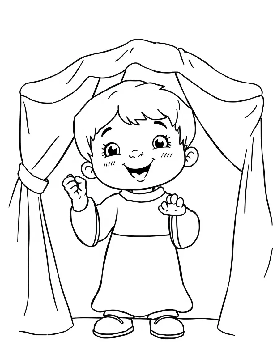 A child putting on a puppet show.