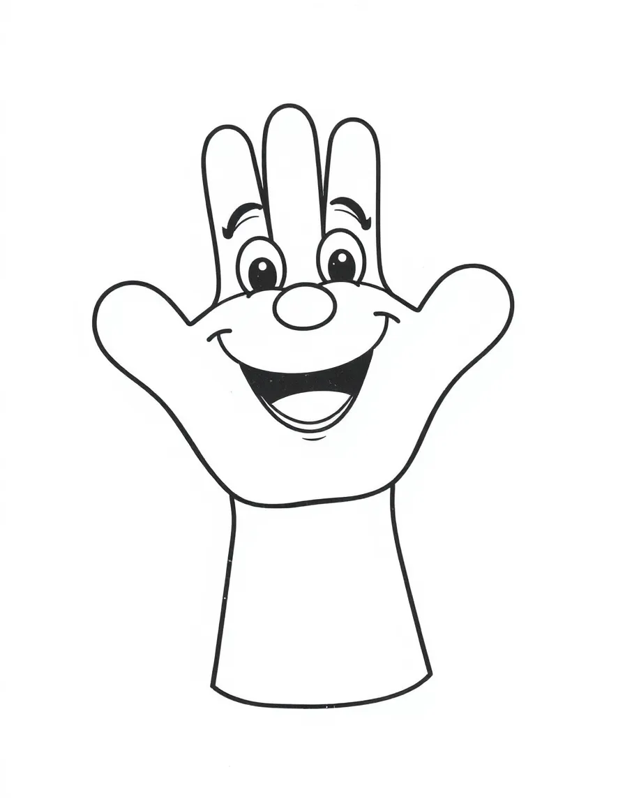 A happy hand puppet with a friendly smile.