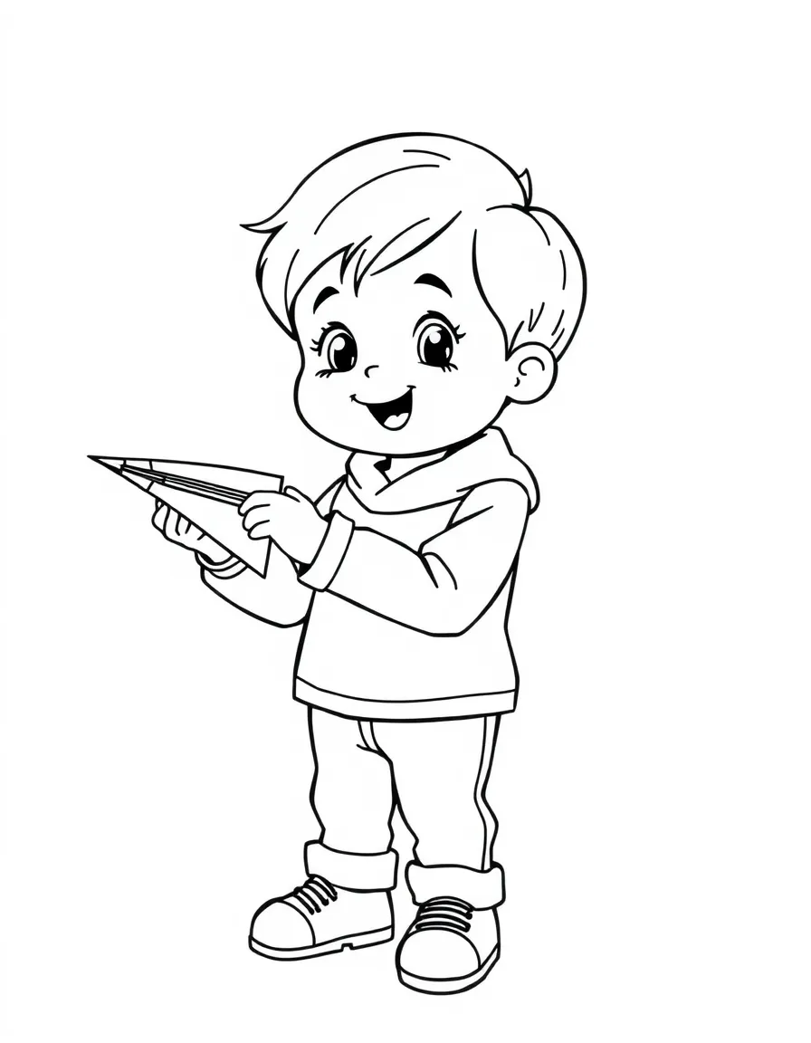 A child making a paper airplane.