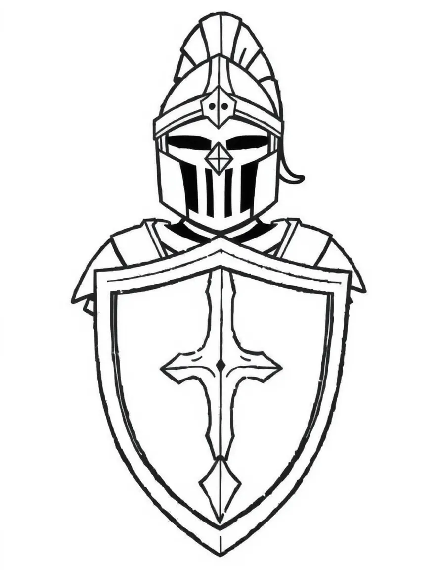 A happy knight's helmet and shield.