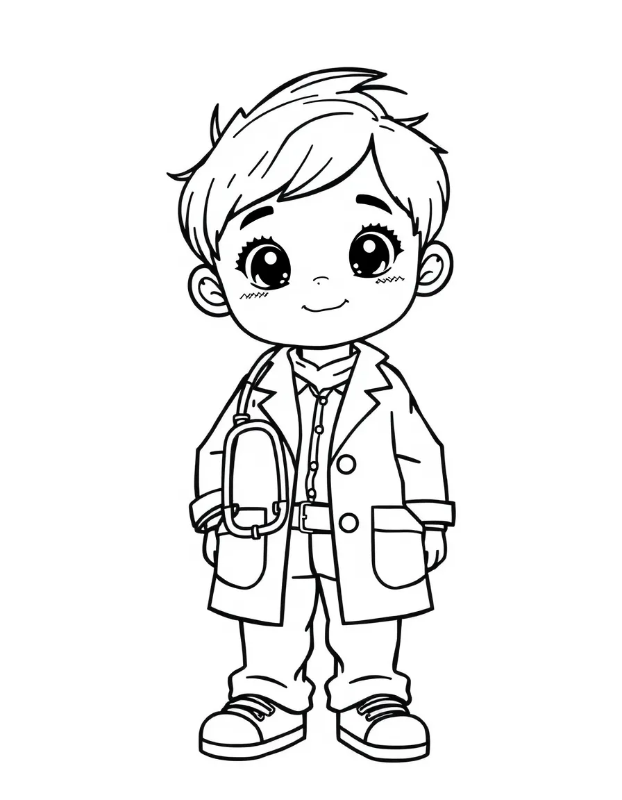 A child dressed as a doctor.