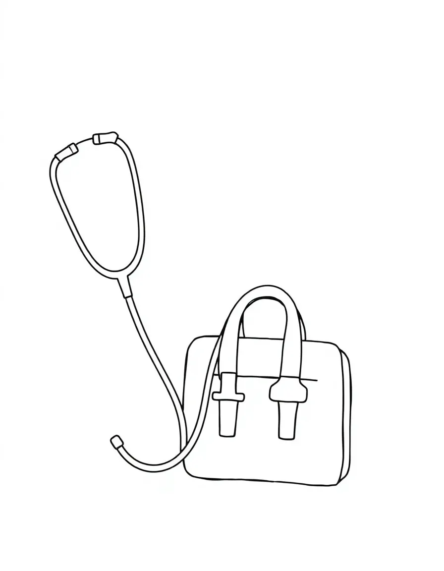 A happy stethoscope and doctor's bag.