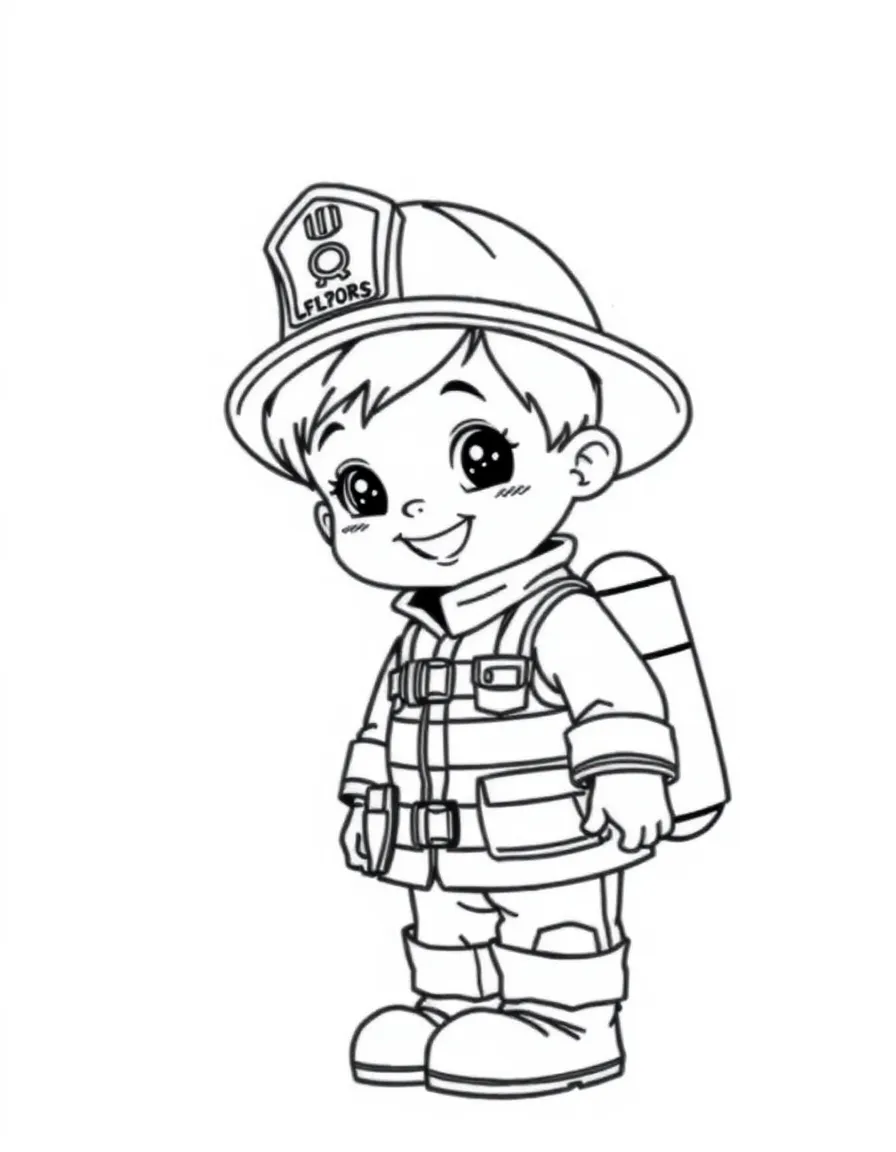 A child dressed as a firefighter.