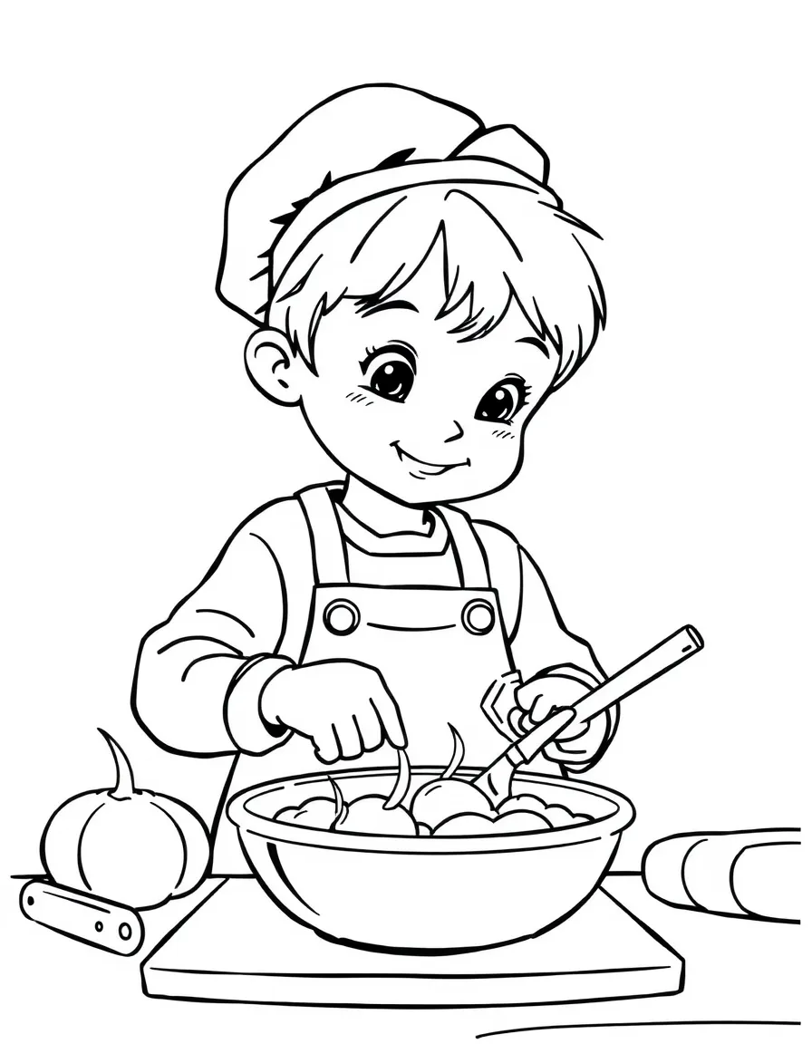 A child pretend cooking.