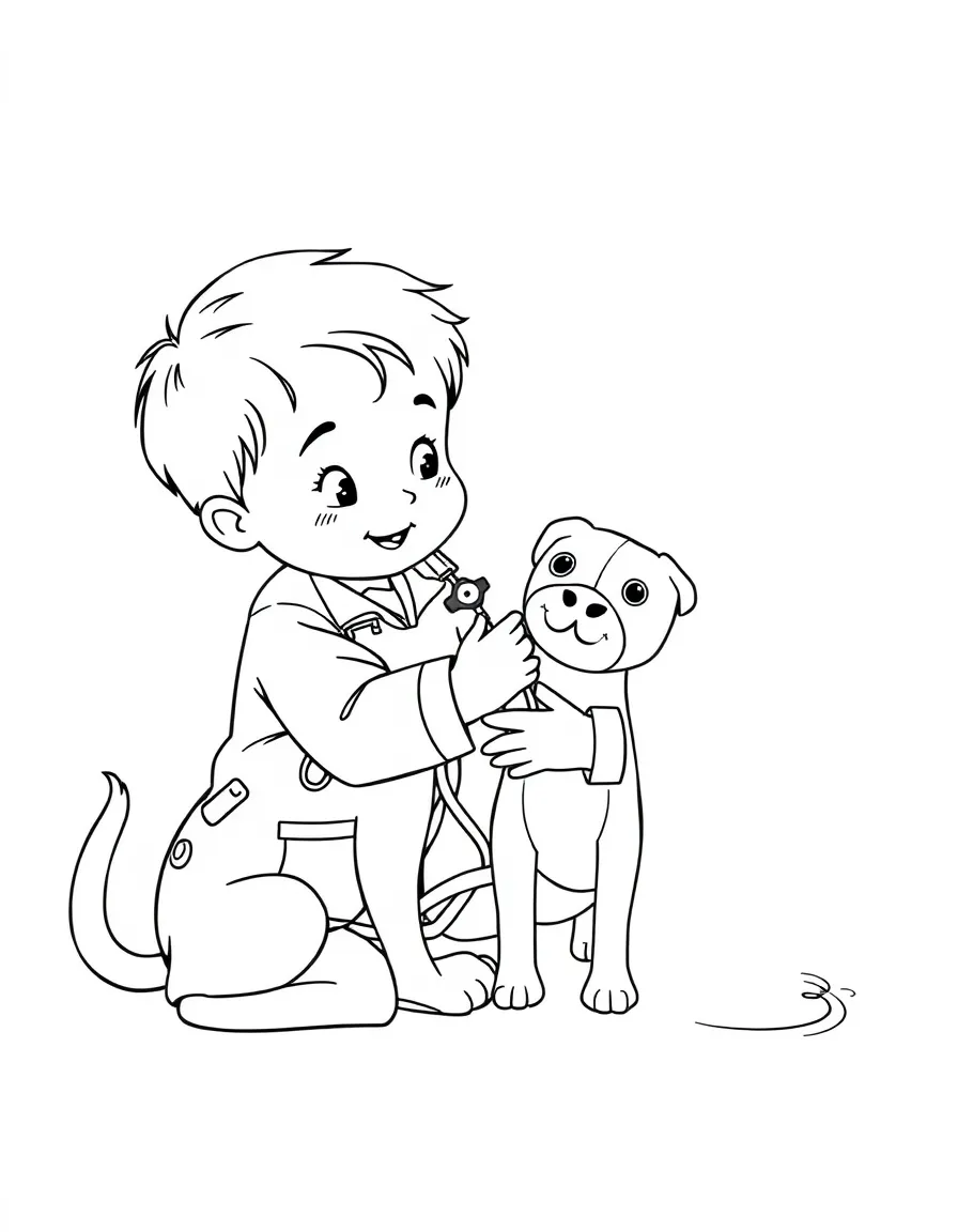 A child playing with a veterinarian set.