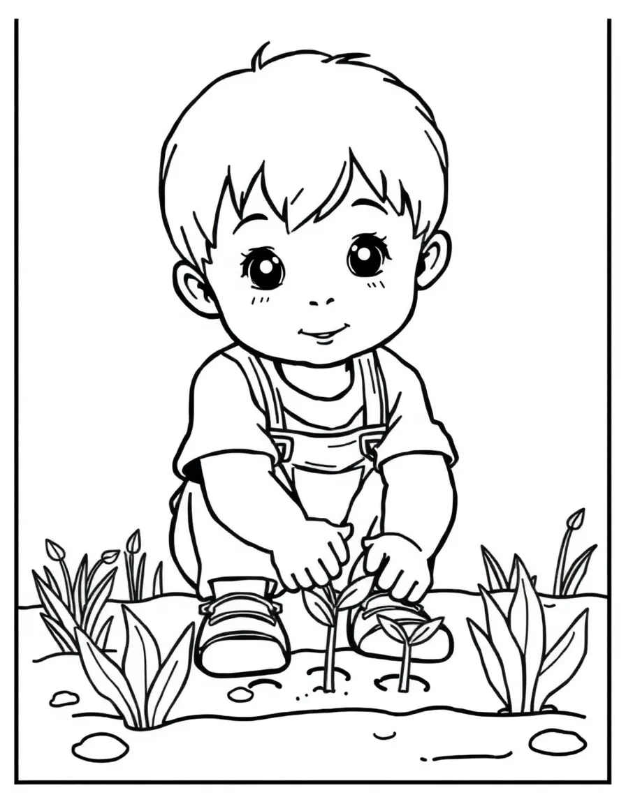 A child planting seeds.