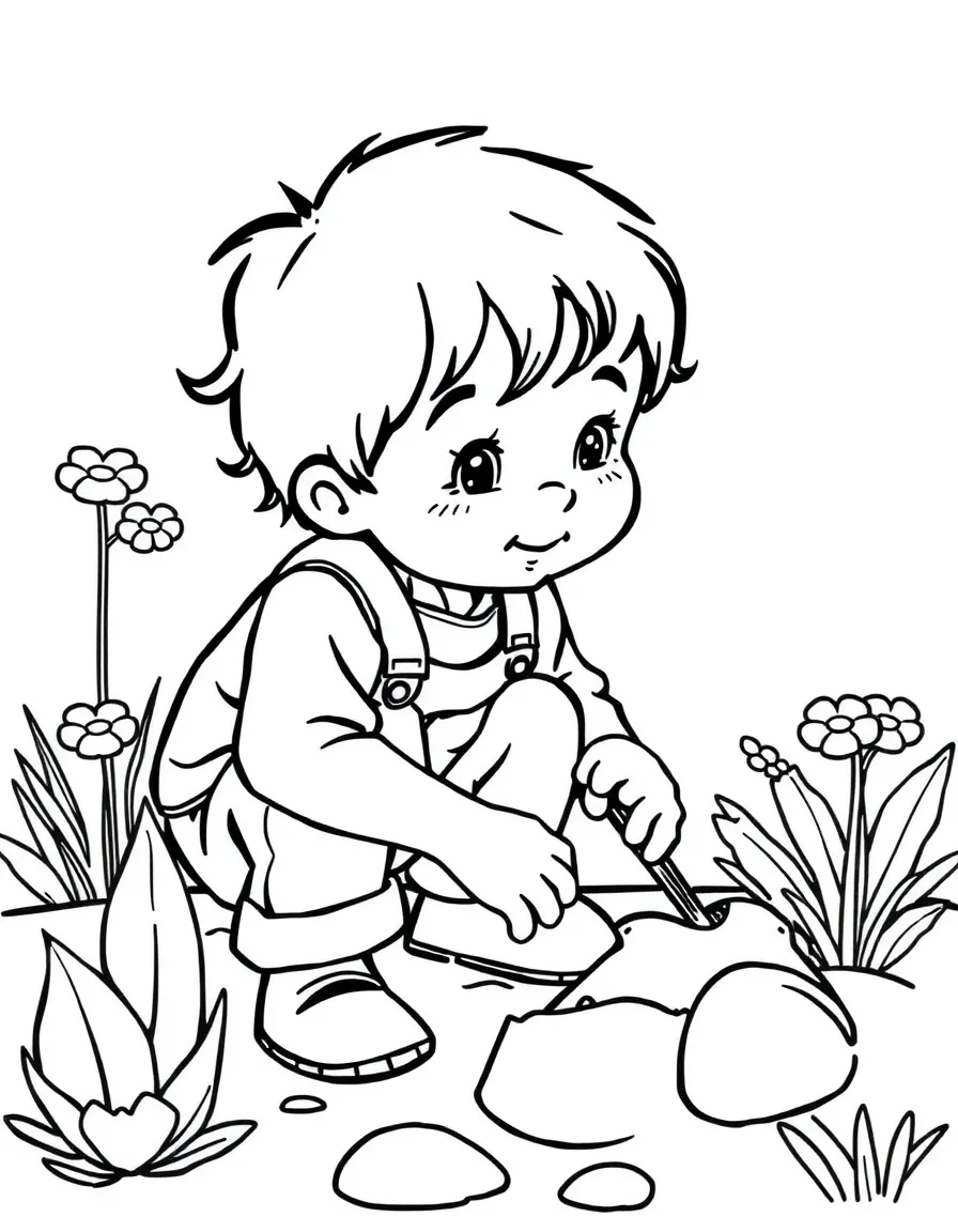 A child digging in the garden.