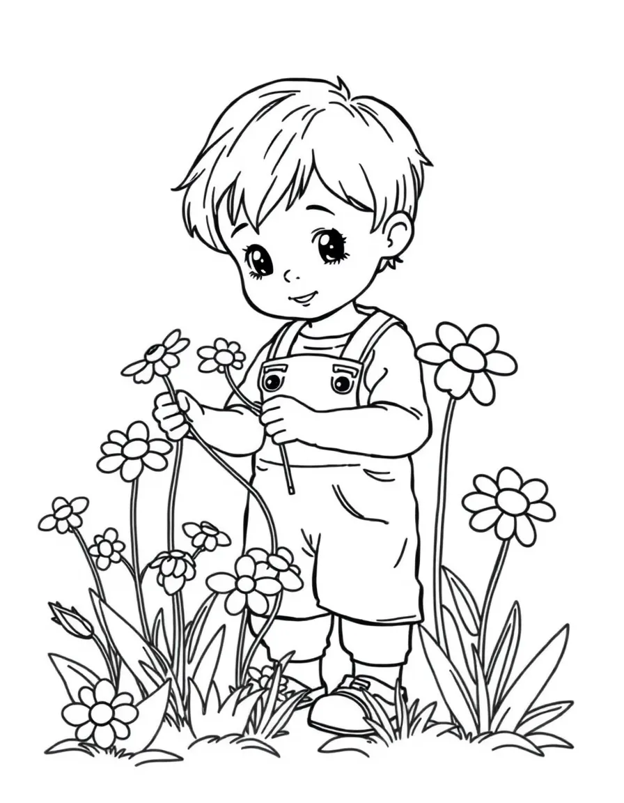 A child picking flowers.
