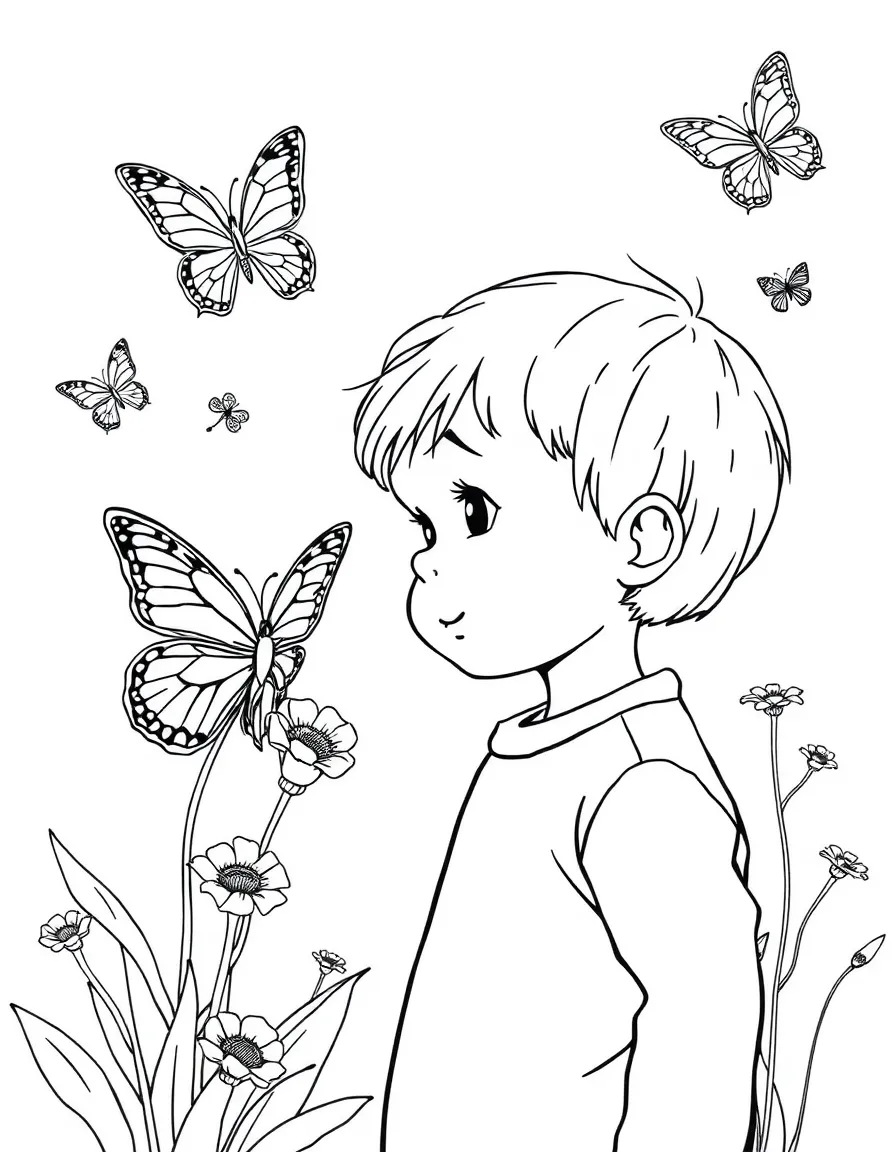 A child looking at butterflies.