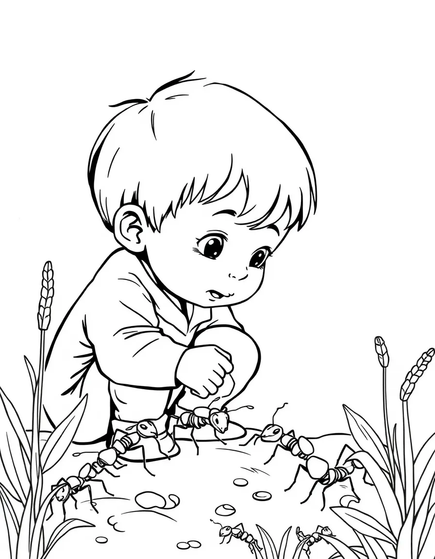 A child observing ants.