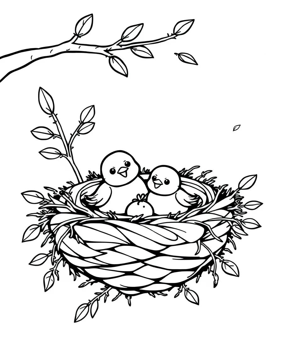 A happy nest with baby birds.