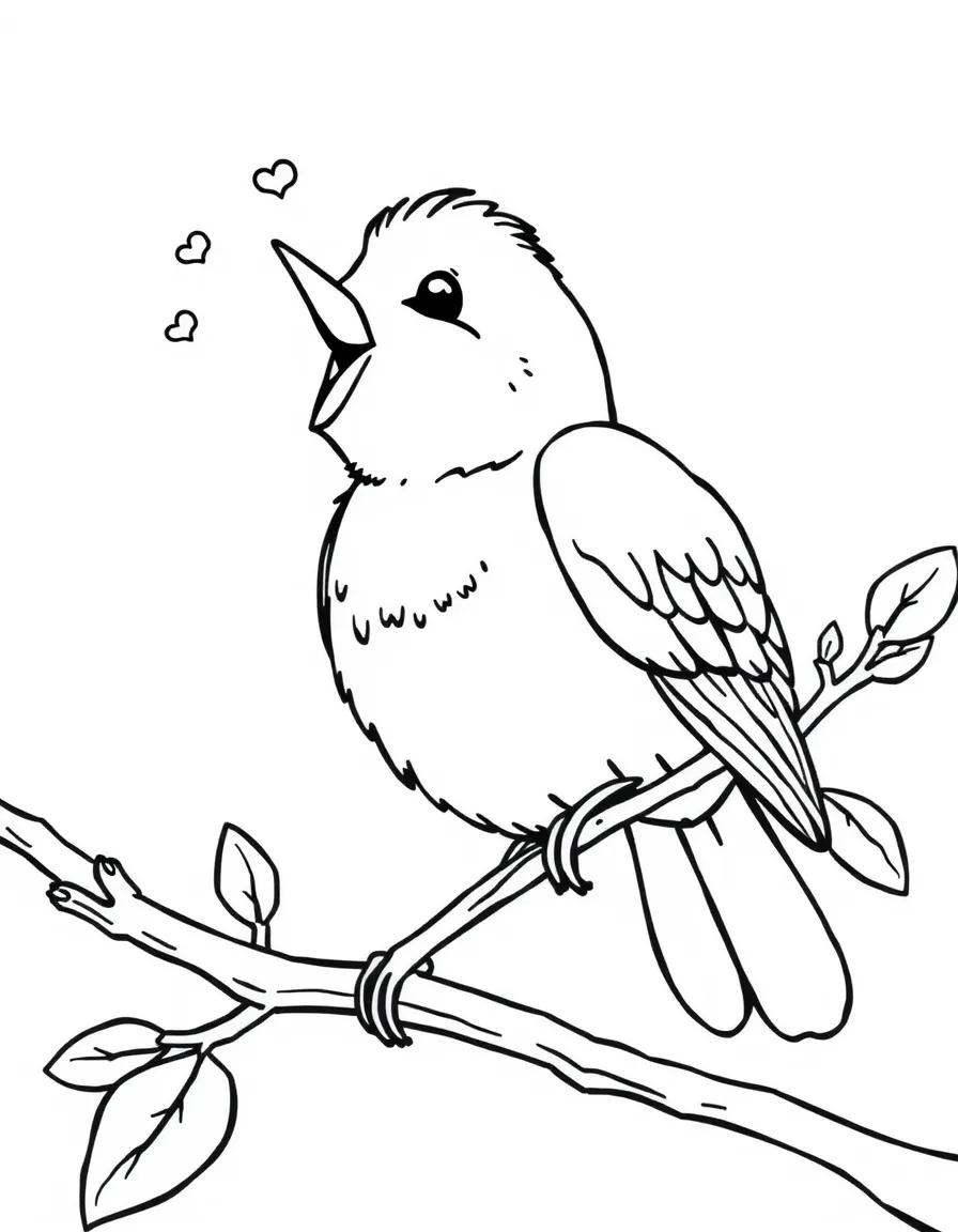 A happy bird singing on a branch.
