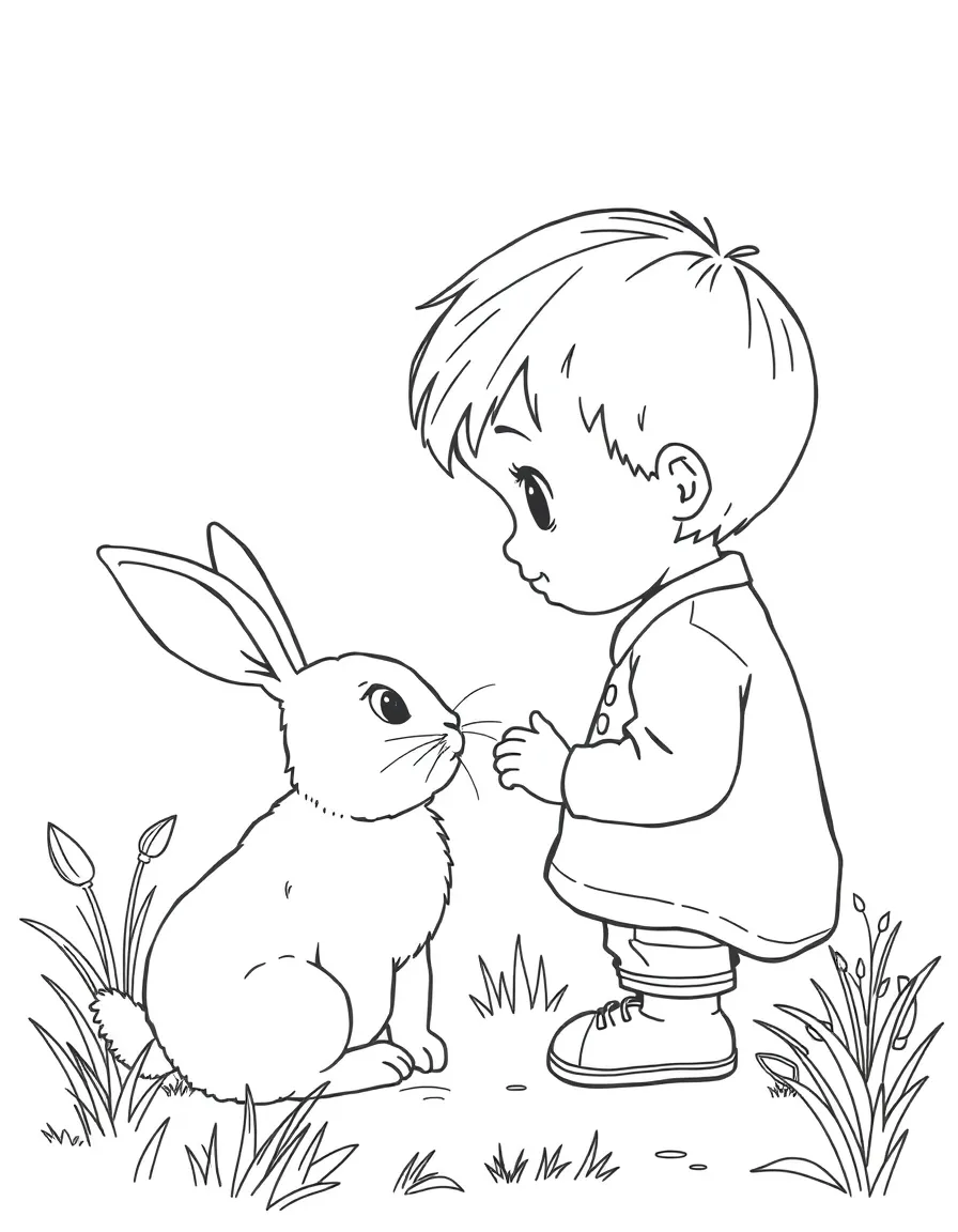 A child seeing a rabbit.