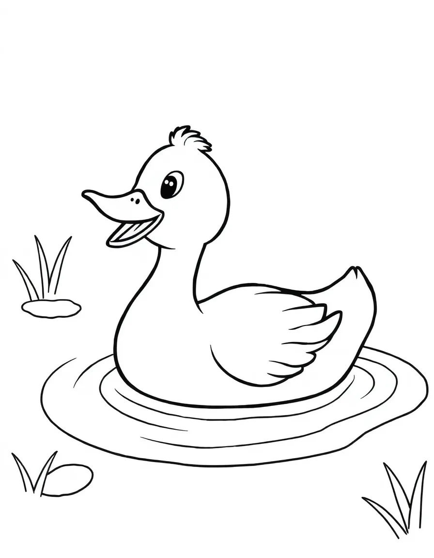 A happy duck swimming in a pond.