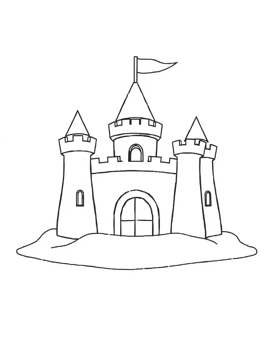 A happy sandcastle with turrets.