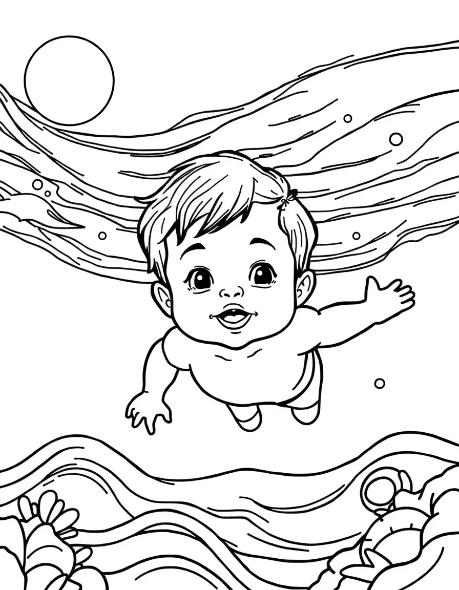 A child swimming in the ocean.