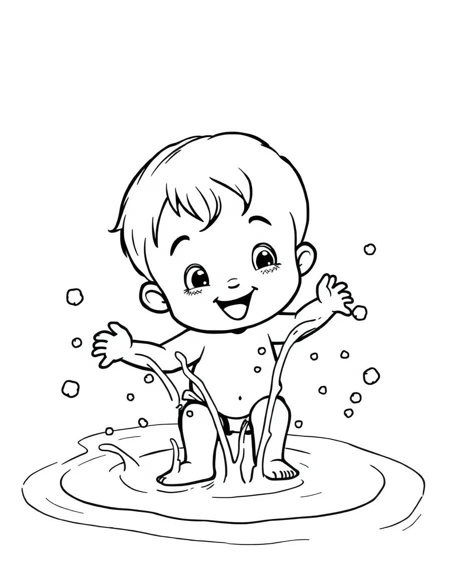 A child playing in a splash pad.