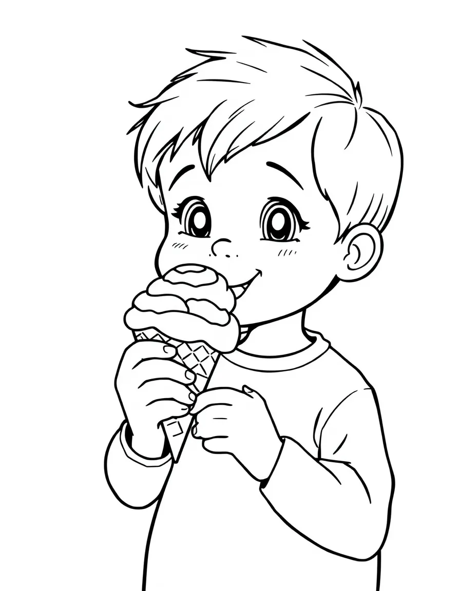 A child eating an ice cream cone.