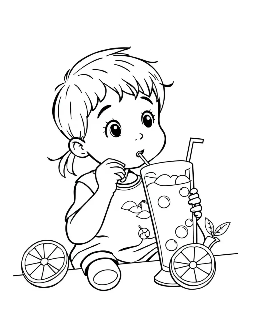 A child drinking lemonade.
