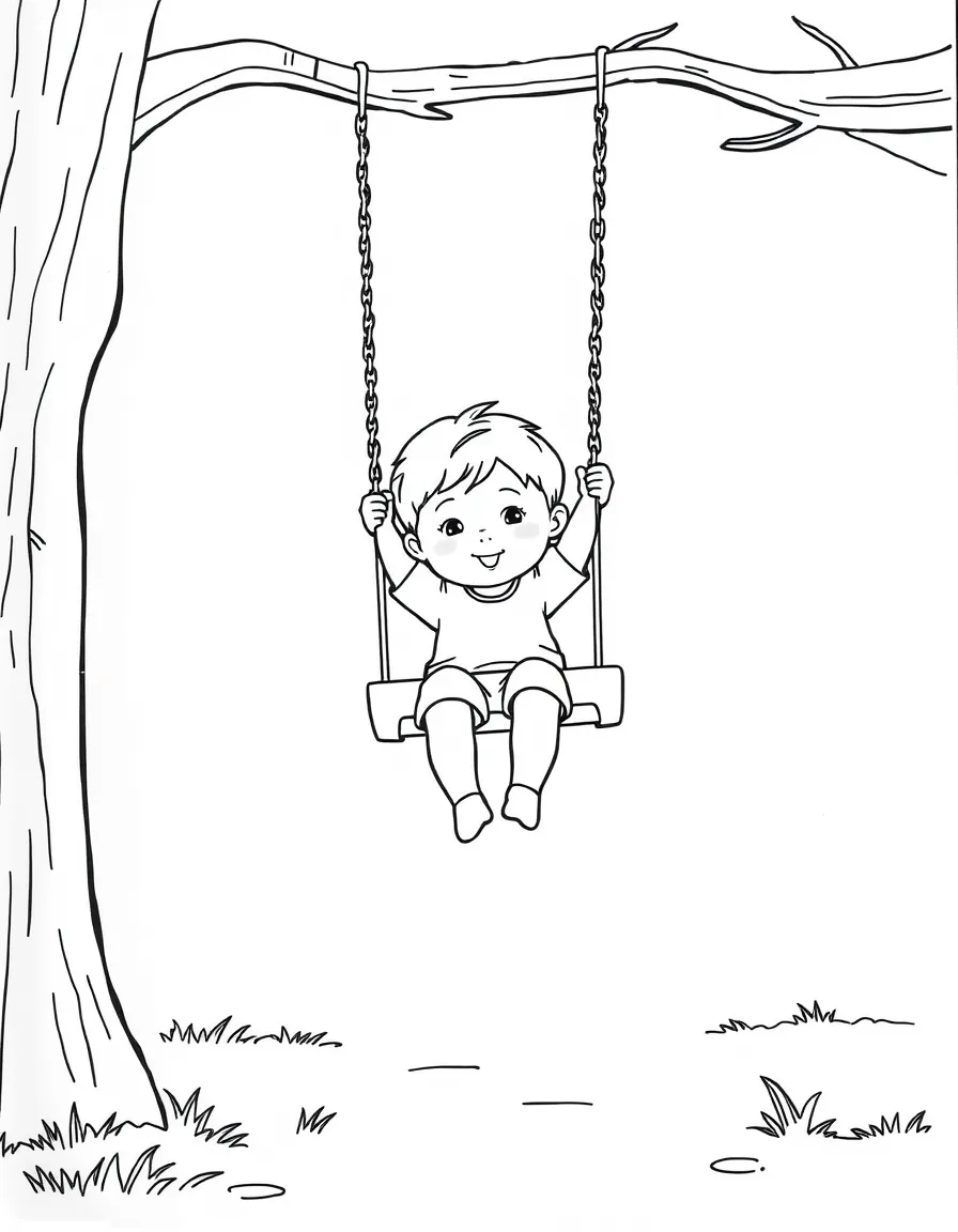 A child swinging.