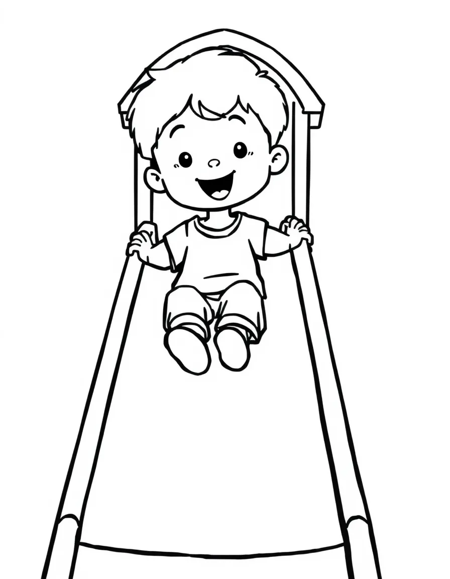 A child going down a slide.