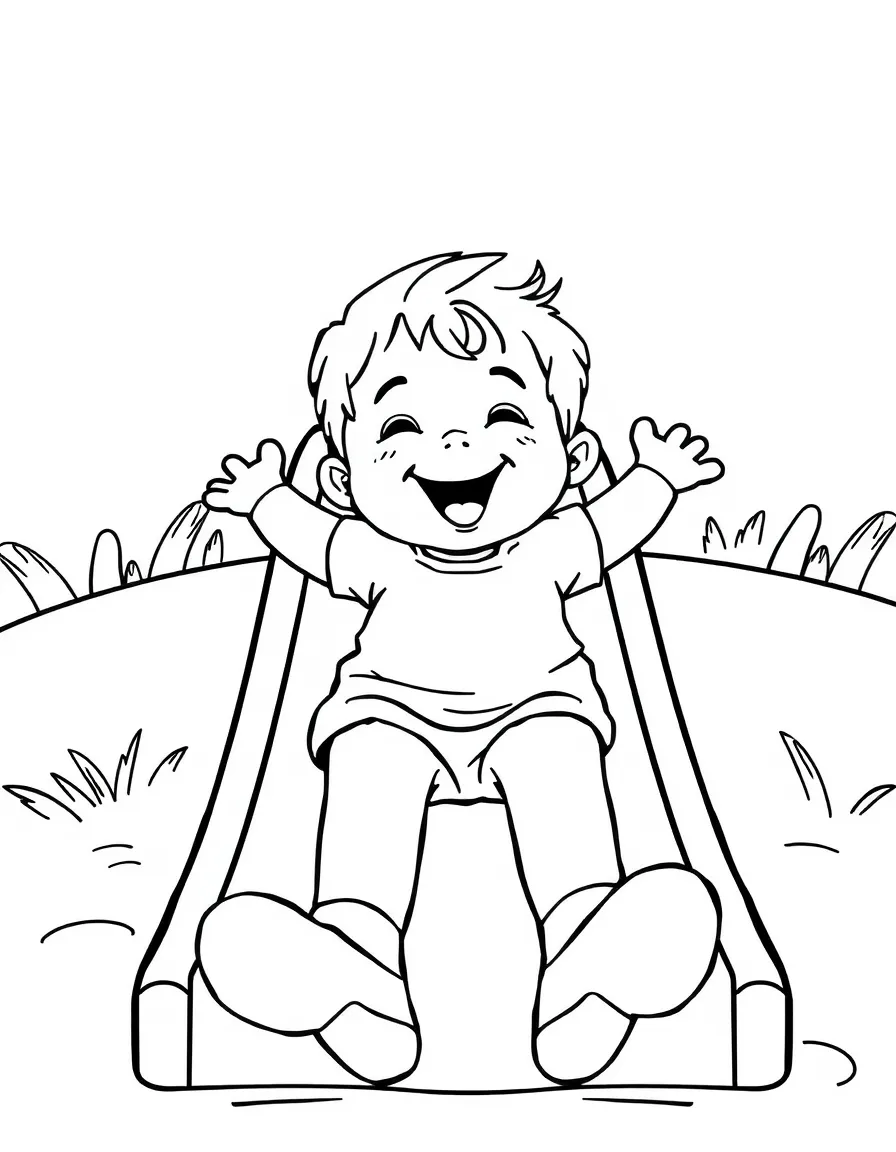 A happy child sliding down.