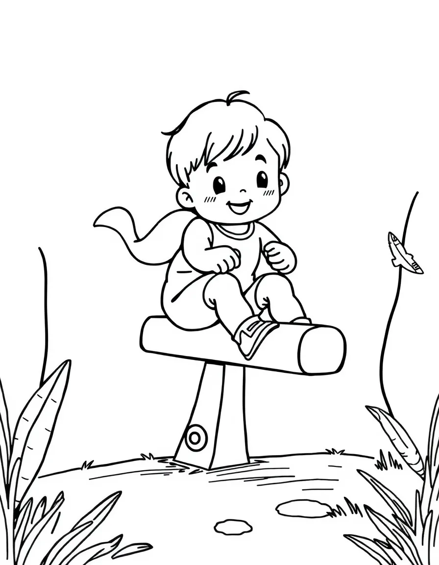 A child playing on a seesaw.