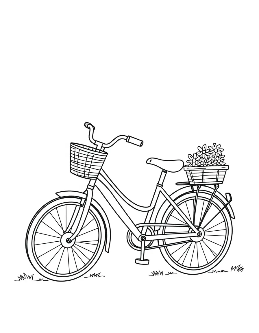 A happy bike with a basket.