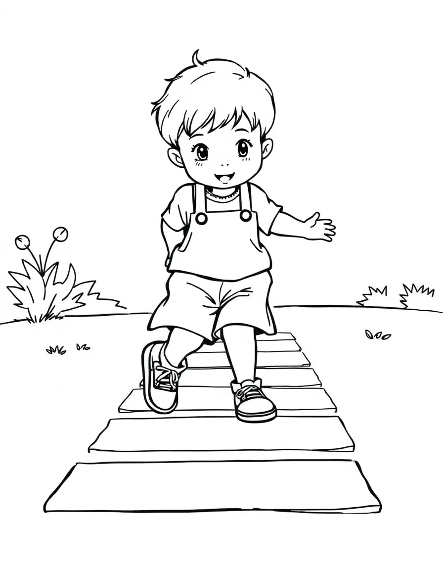 A child playing hopscotch.