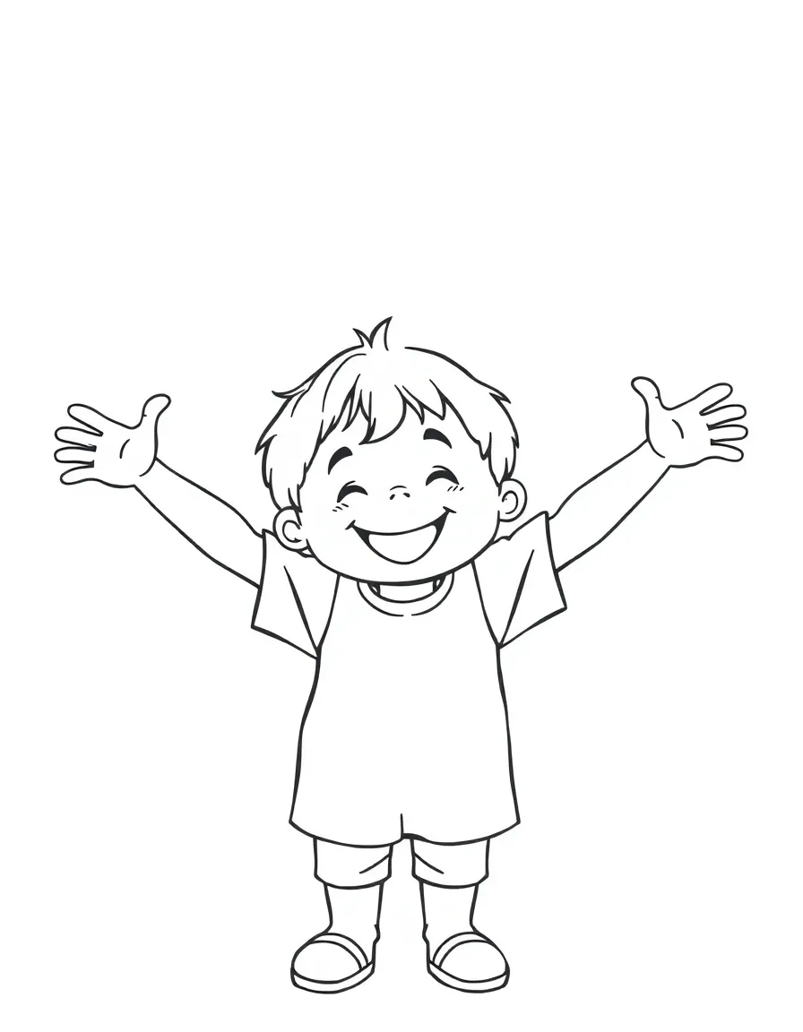 A happy child with arms outstretched.