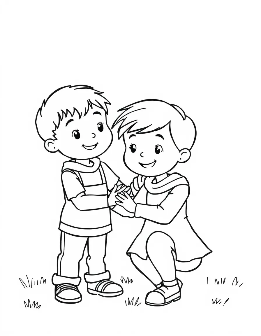A child helping a friend.