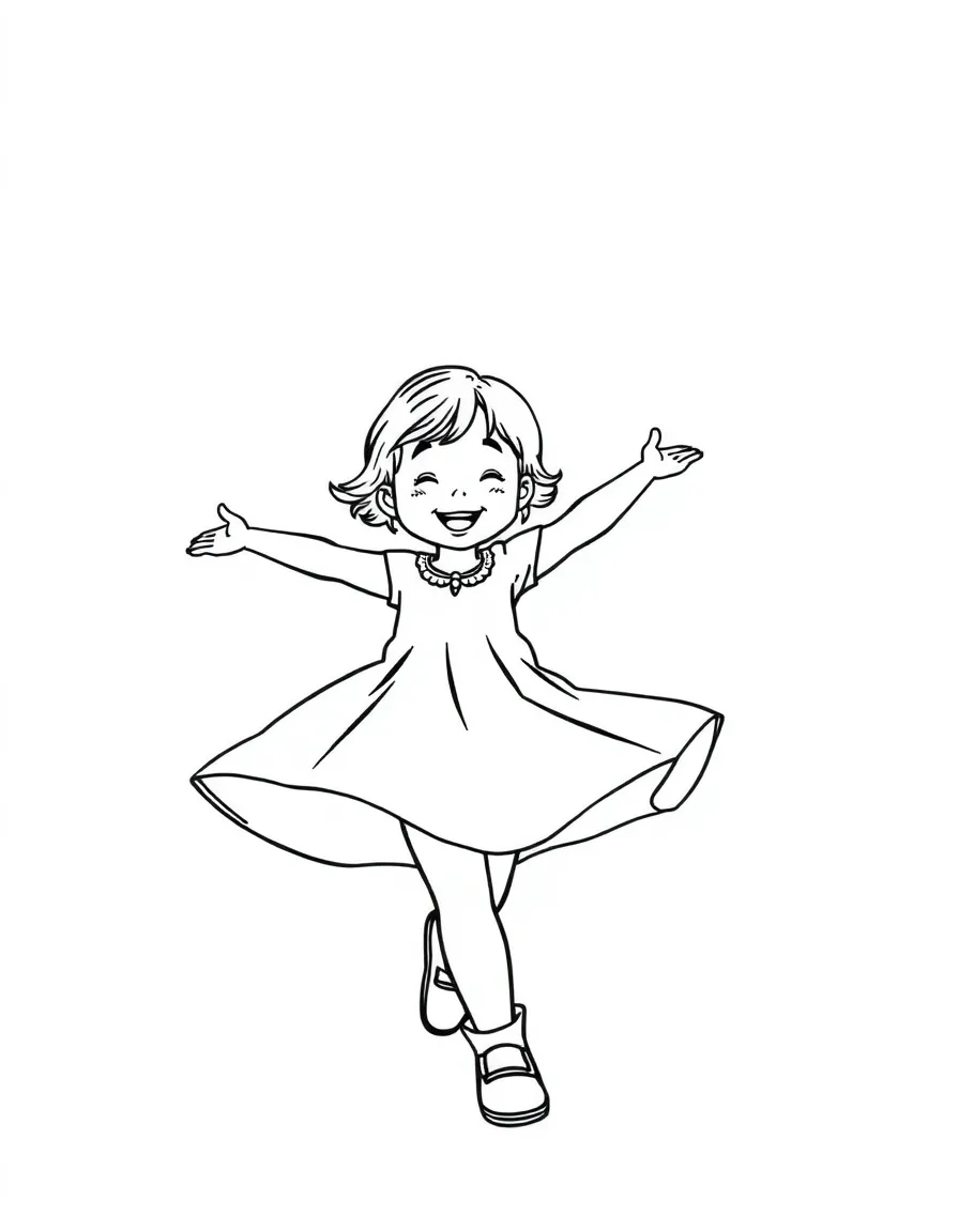 A happy child twirling.
