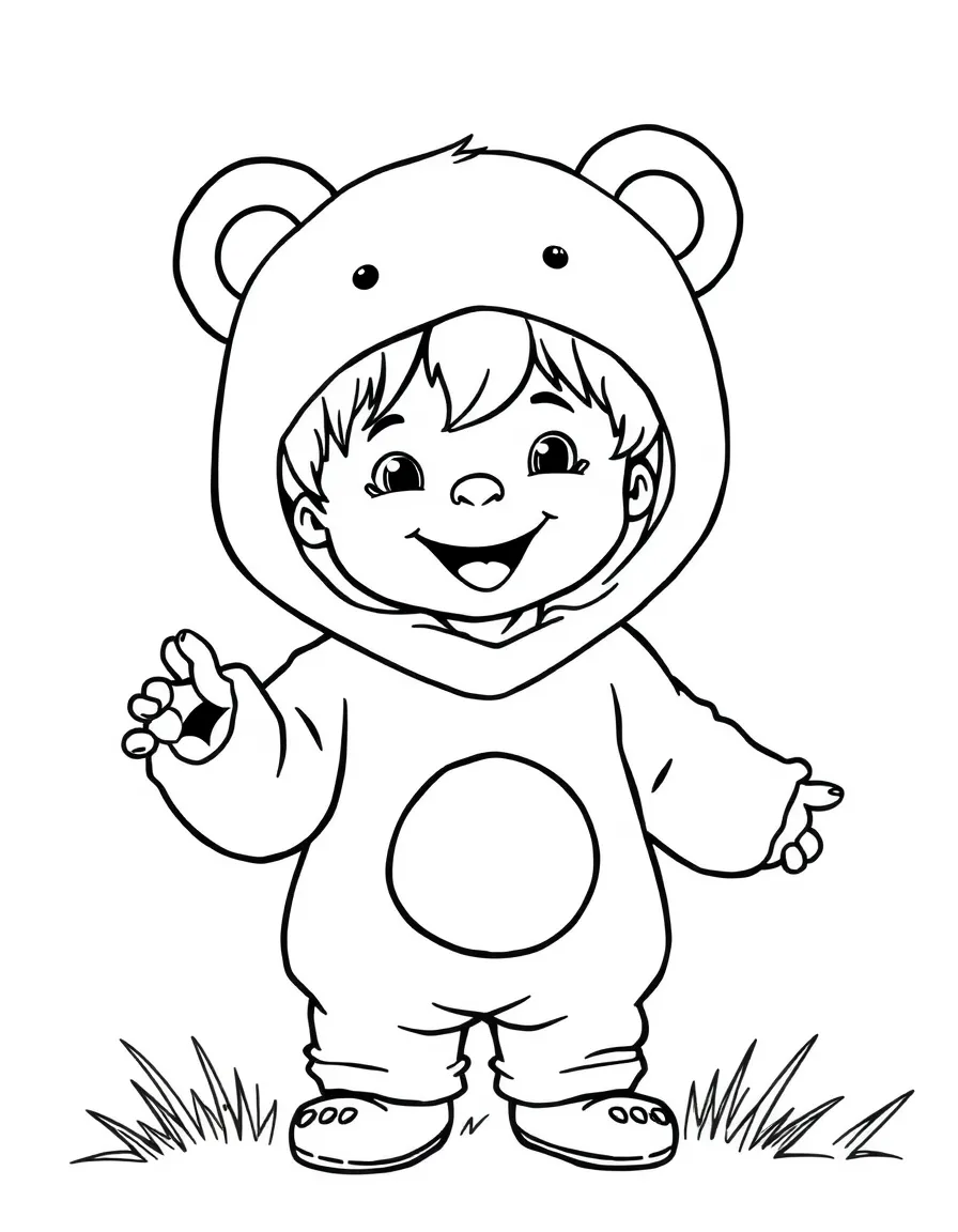 A happy child pretending to be a bear.