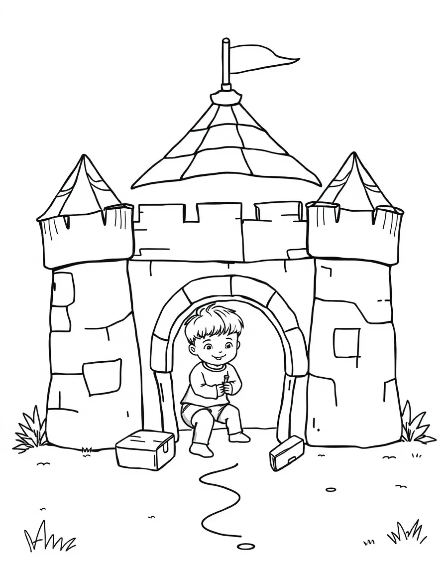 A child building a fort.
