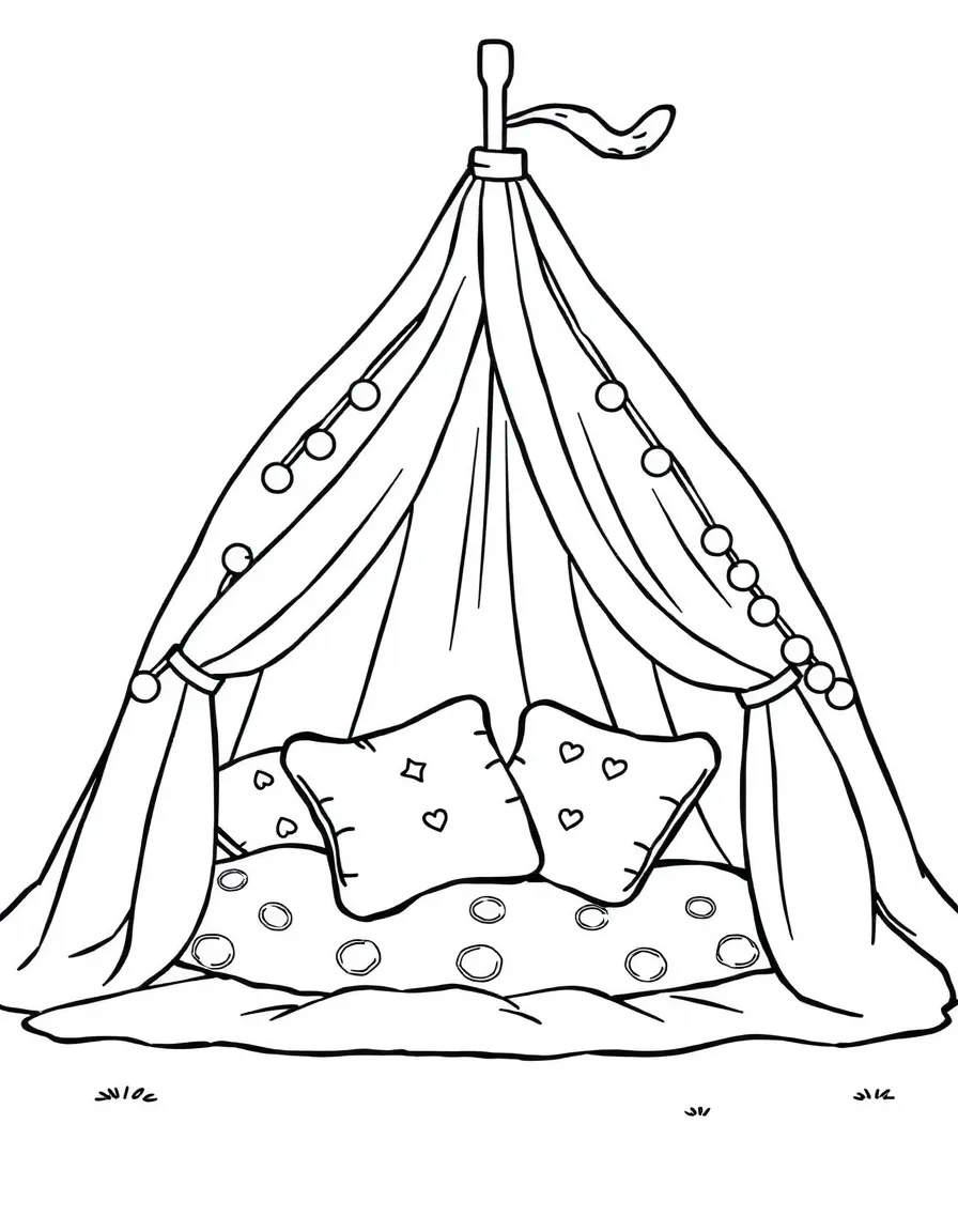 A happy blanket fort with pillows.