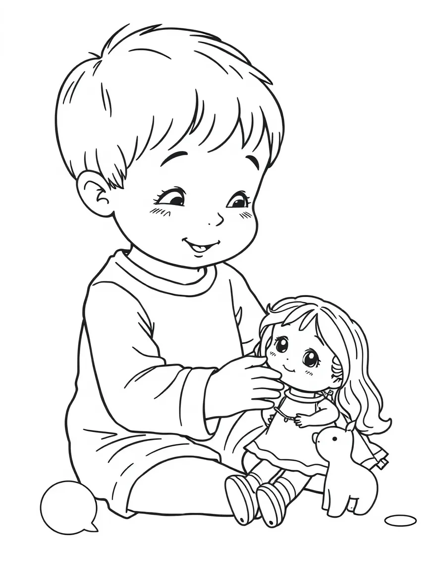 A child playing with dolls.