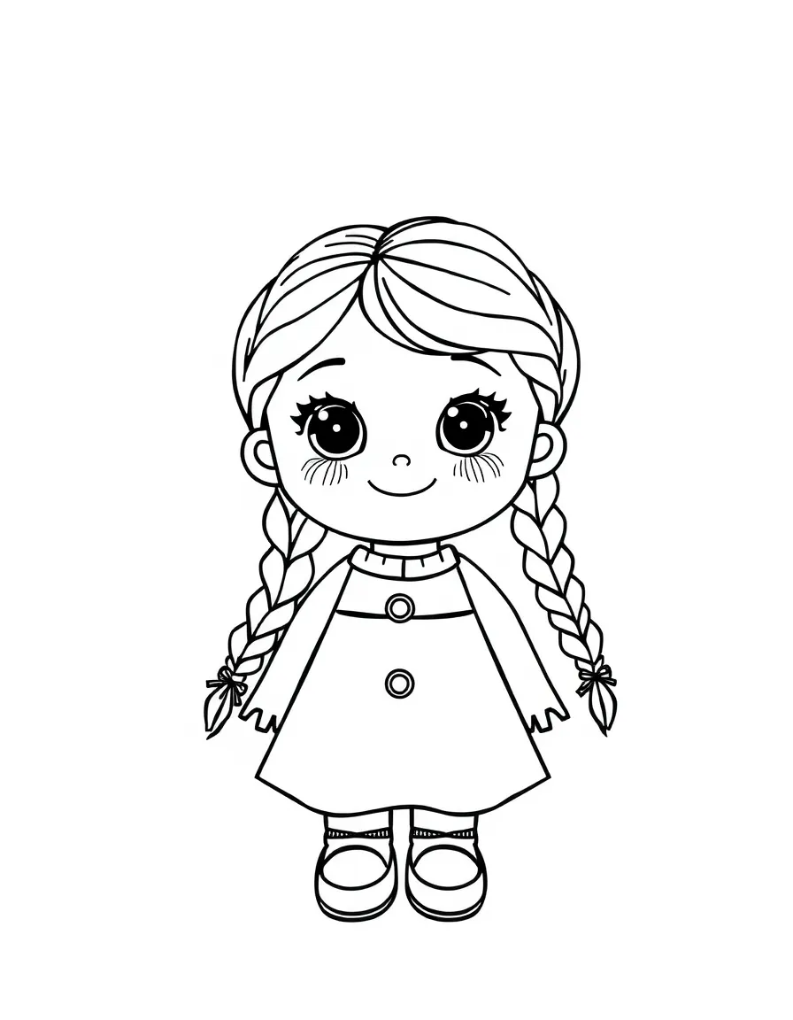 A happy doll with braided hair.